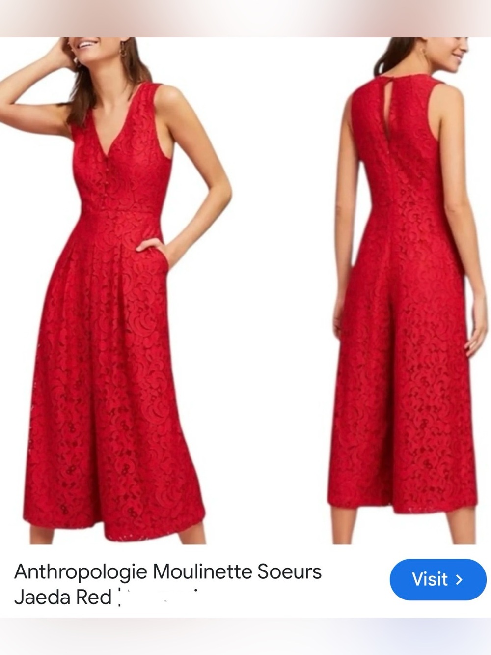 Anthropologie Moulinette Soeurs Red Lace Midi Jumpsuit 14